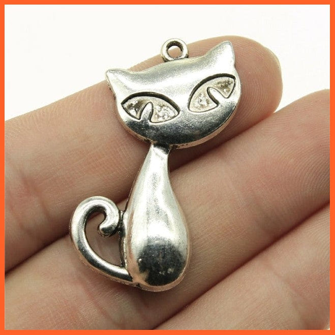 whatagift.com.au Accessories B10253-39x32mm 10pcs Charms Cat Antique Silver Color Cute Cat Pendant For Jewelry Making