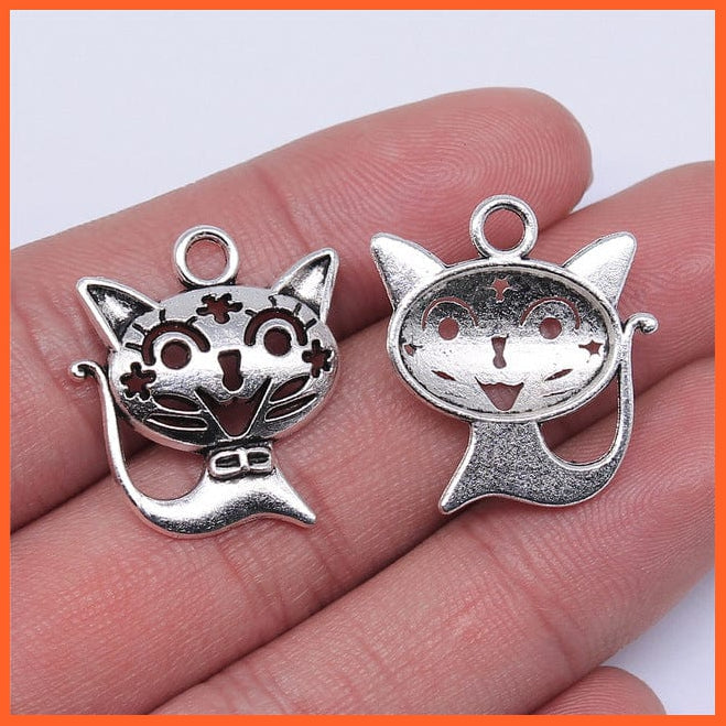 whatagift.com.au Accessories B12946-24x21mm 10pcs Charms Cat Antique Silver Color Cute Cat Pendant For Jewelry Making