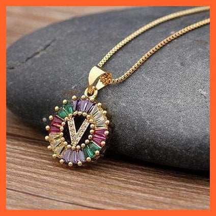 whatagift.com.au Accessories V Multi Color Gold Plated Pendant & Necklace