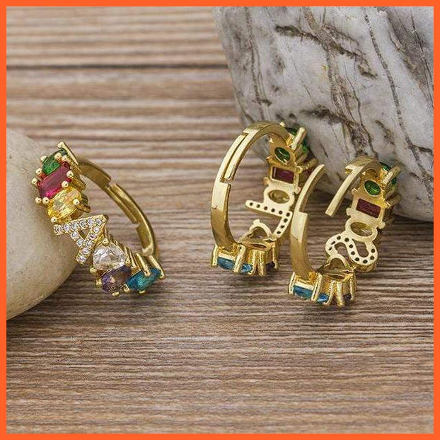 Bohemian Copper Zircon Rainbow Adjustable A-Z Initial Letter Ring  For Women | whatagift.com.au.