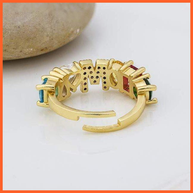 Bohemian Copper Zircon Rainbow Adjustable A-Z Initial Letter Ring  For Women | whatagift.com.au.