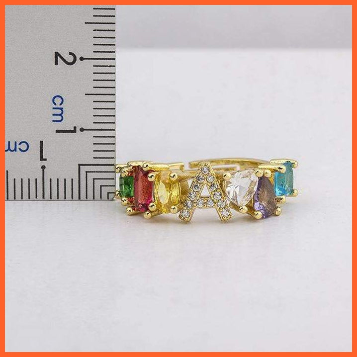 Bohemian Copper Zircon Rainbow Adjustable A-Z Initial Letter Ring  For Women | whatagift.com.au.