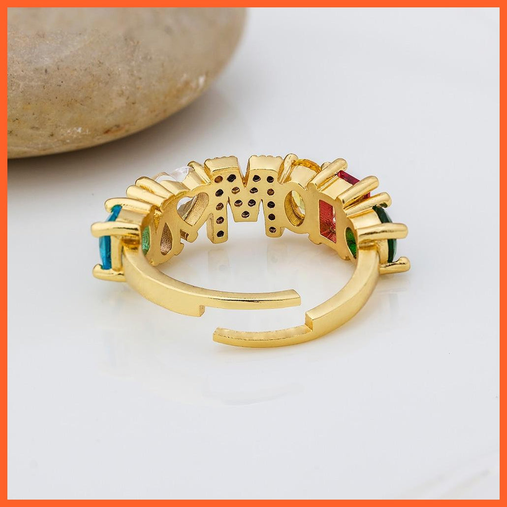 Bohemian Copper Zircon Rainbow Adjustable A-Z Initial Letter Ring  For Women | whatagift.com.au.