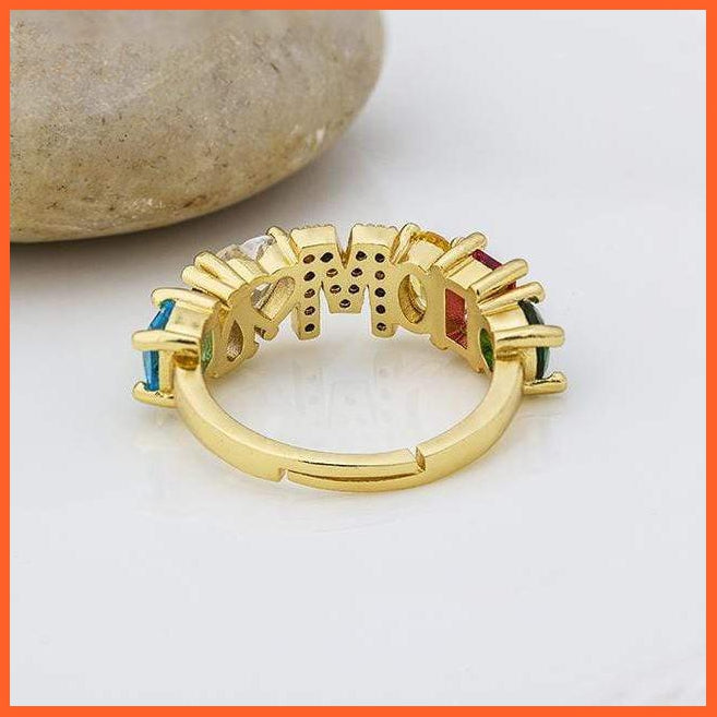 Bohemian Copper Zircon Rainbow Adjustable A-Z Initial Letter Ring  For Women | whatagift.com.au.