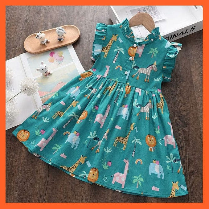 whatagift.com.au AH4327Green / 4T Baby Cartoon Cute Printed Sleeveless Dress
