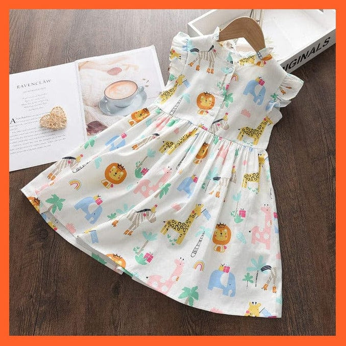 whatagift.com.au AH4327White / 3T Baby Cartoon Cute Printed Sleeveless Dress