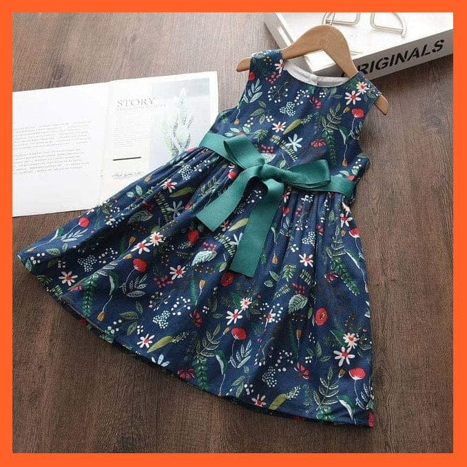 whatagift.com.au AH4412 Navy Blue / 3T Baby Cartoon Cute Printed Sleeveless Dress