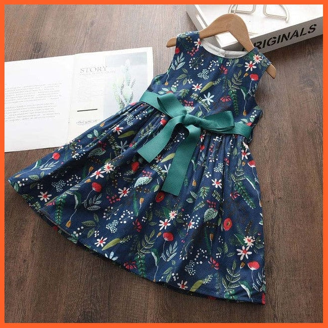 whatagift.com.au AH4412Navy Blue / 3T floral Print Dress for Baby Girl
