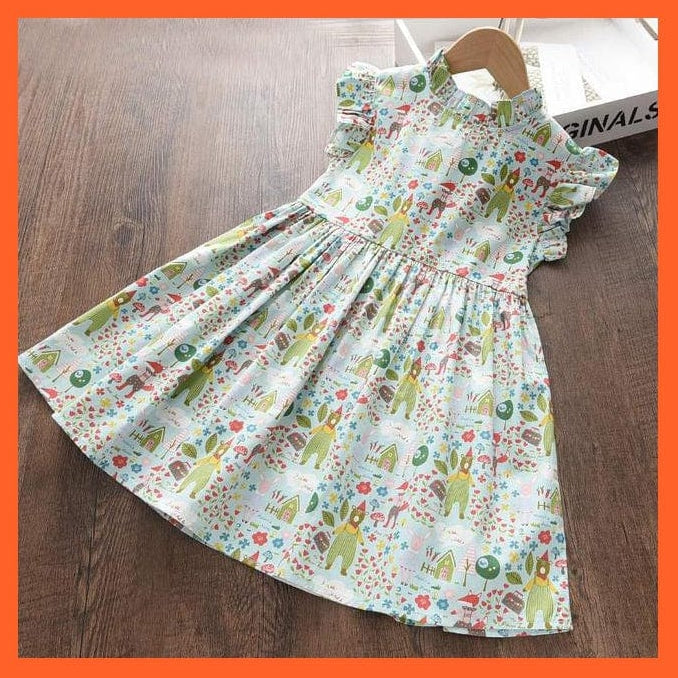 whatagift.com.au AH4413Green / 4T Baby Cartoon Cute Printed Sleeveless Dress