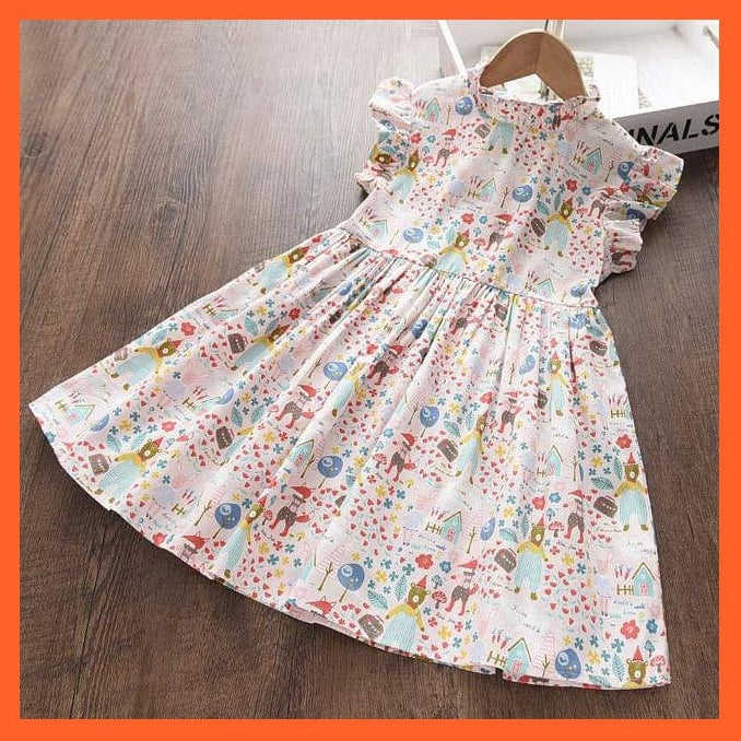 whatagift.com.au AH4413Pink / 3T Baby Cartoon Cute Printed Sleeveless Dress