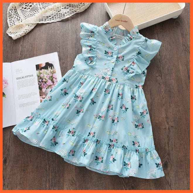 whatagift.com.au AH4881Green / 3T Floral Print Dress For Girls