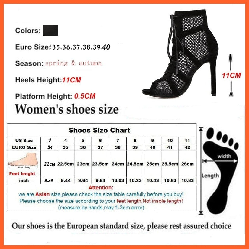 whatagift.com.au Aneikeh 2022 Fashion Basic Sandals Boots Women High Heels Pumps Sexy Hollow Out Mesh Lace-Up Cross-tied Boots Party Shoes 35-42