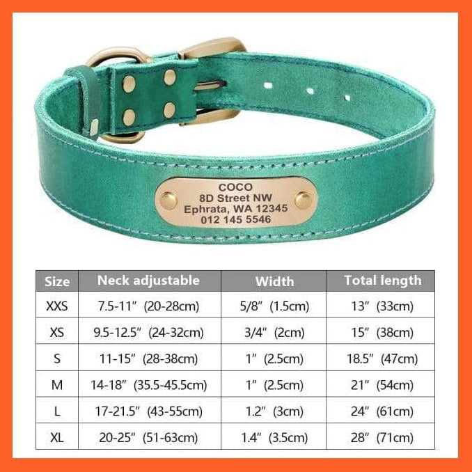 whatagift.com.au Animals & Pet Supplies 082GREEN / XS Customized Leather Dog Collar | Engraved Pet Id Tag Collars | For Small Medium Large Dogs French Bulldog Pug Pitbull