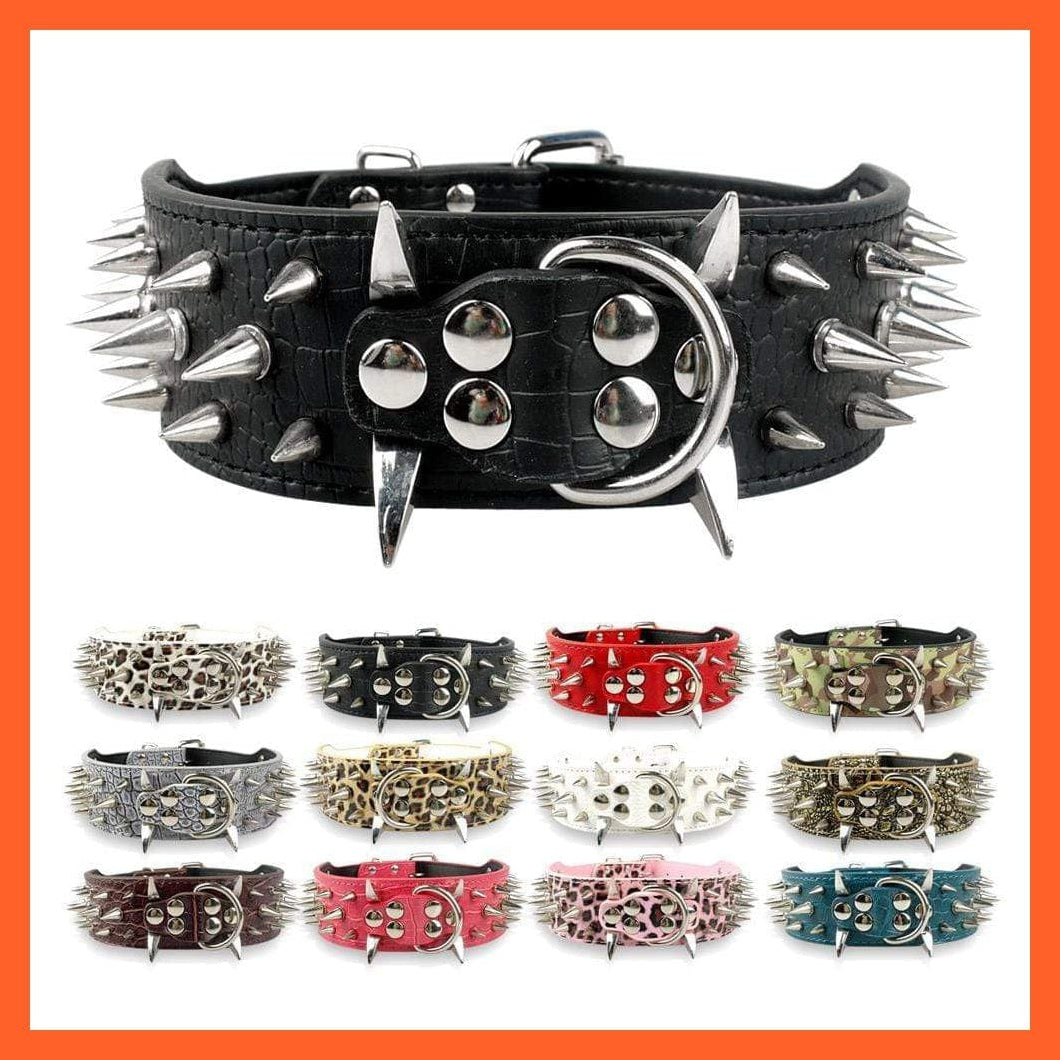 whatagift.com.au Animals & Pet Supplies 2" Wide Sharp Spiked Studded Leather Dog Collars |  Big Dog Adjustable Collar