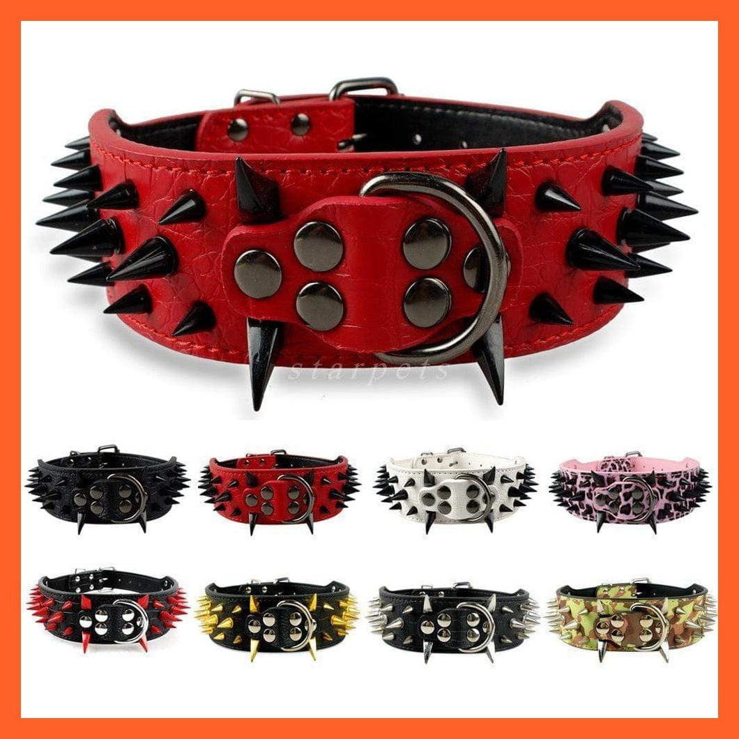 whatagift.com.au Animals & Pet Supplies 2" Wide Sharp Spiked Studded Leather Dog Collars |  Big Dog Adjustable Collar