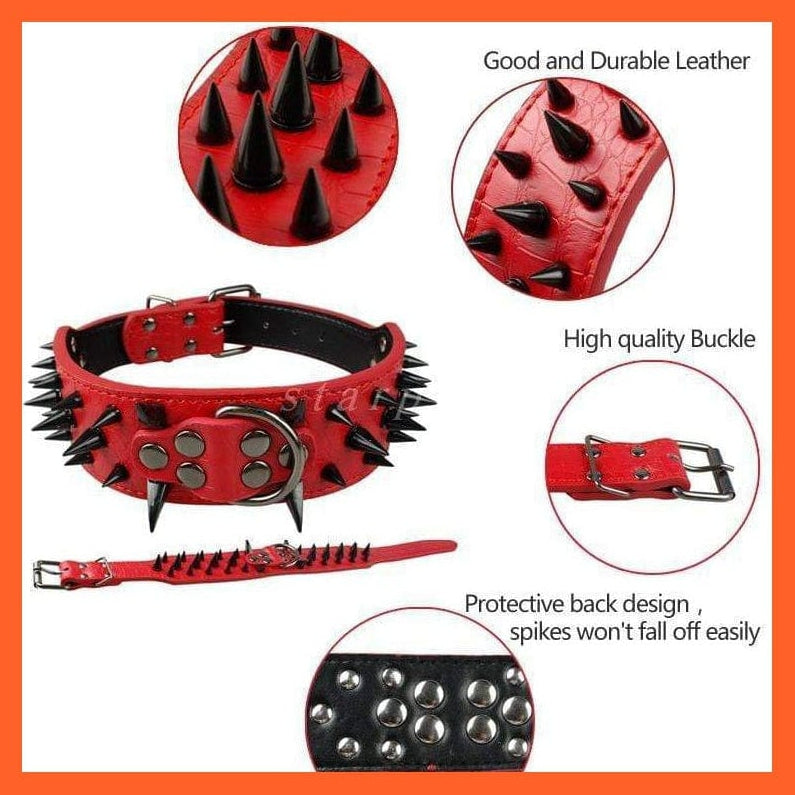 whatagift.com.au Animals & Pet Supplies 2" Wide Sharp Spiked Studded Leather Dog Collars |  Big Dog Adjustable Collar