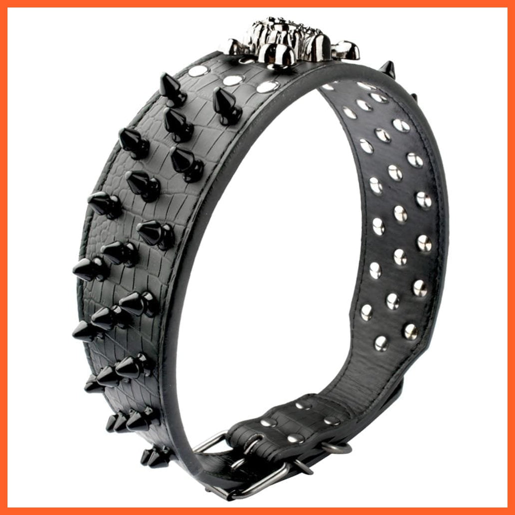 2" Wide Spiked Studded Leather Dog Collar | Bullet Rivets With Cool Skull Pet Accessories | For Medium Large Dogs Pitbull Boxer S-Xl | whatagift.com.au.