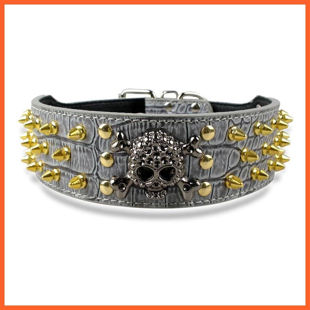 2" Wide Spiked Studded Leather Dog Collar | Bullet Rivets With Cool Skull Pet Accessories | For Medium Large Dogs Pitbull Boxer S-Xl | whatagift.com.au.