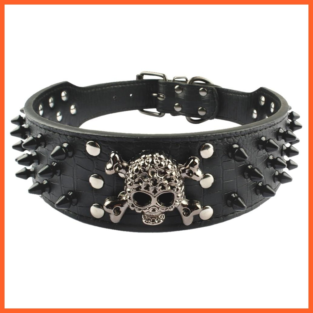 2" Wide Spiked Studded Leather Dog Collar | Bullet Rivets With Cool Skull Pet Accessories | For Medium Large Dogs Pitbull Boxer S-Xl | whatagift.com.au.