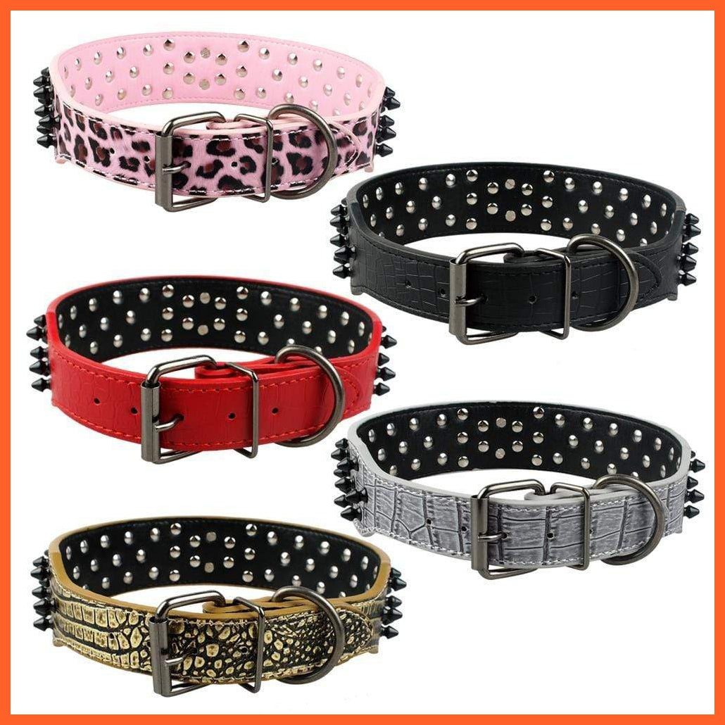2" Wide Spiked Studded Leather Dog Collar | Bullet Rivets With Cool Skull Pet Accessories | For Medium Large Dogs Pitbull Boxer S-Xl | whatagift.com.au.