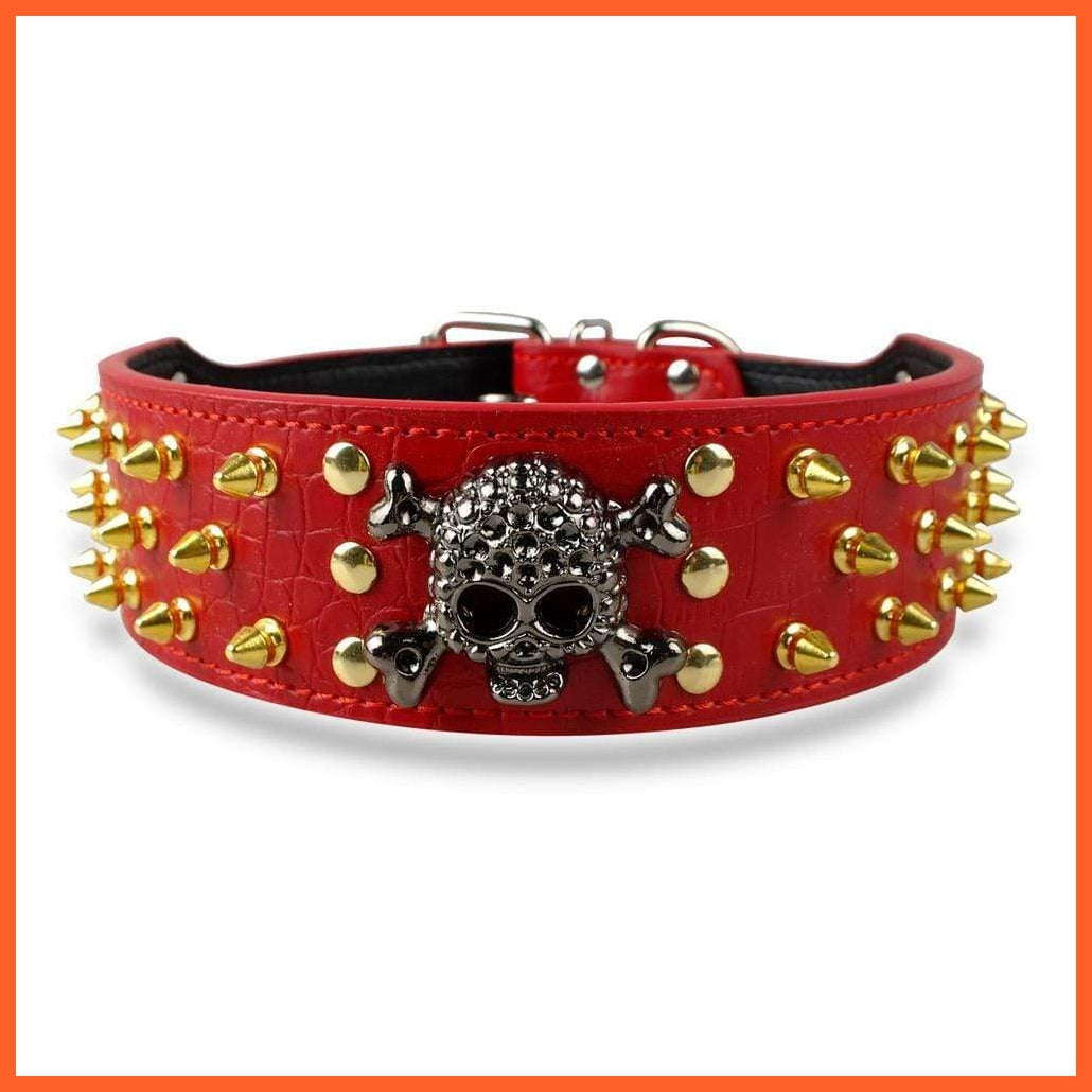 2" Wide Spiked Studded Leather Dog Collar | Bullet Rivets With Cool Skull Pet Accessories | For Medium Large Dogs Pitbull Boxer S-Xl | whatagift.com.au.