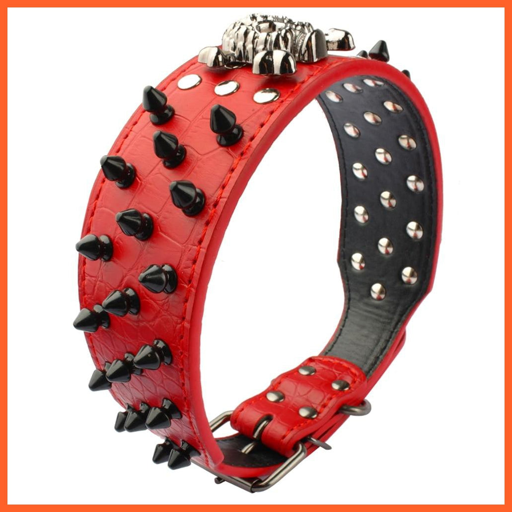 2" Wide Spiked Studded Leather Dog Collar | Bullet Rivets With Cool Skull Pet Accessories | For Medium Large Dogs Pitbull Boxer S-Xl | whatagift.com.au.
