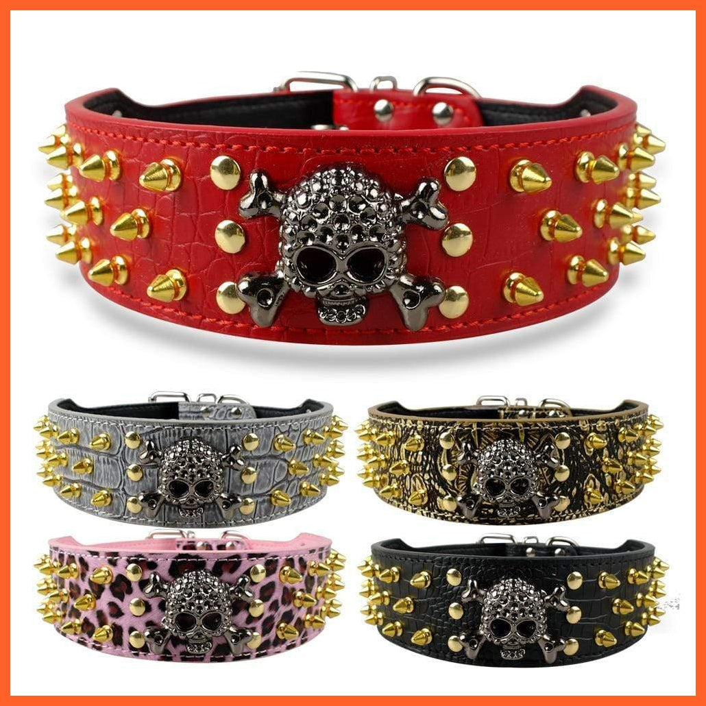 2" Wide Spiked Studded Leather Dog Collar | Bullet Rivets With Cool Skull Pet Accessories | For Medium Large Dogs Pitbull Boxer S-Xl | whatagift.com.au.