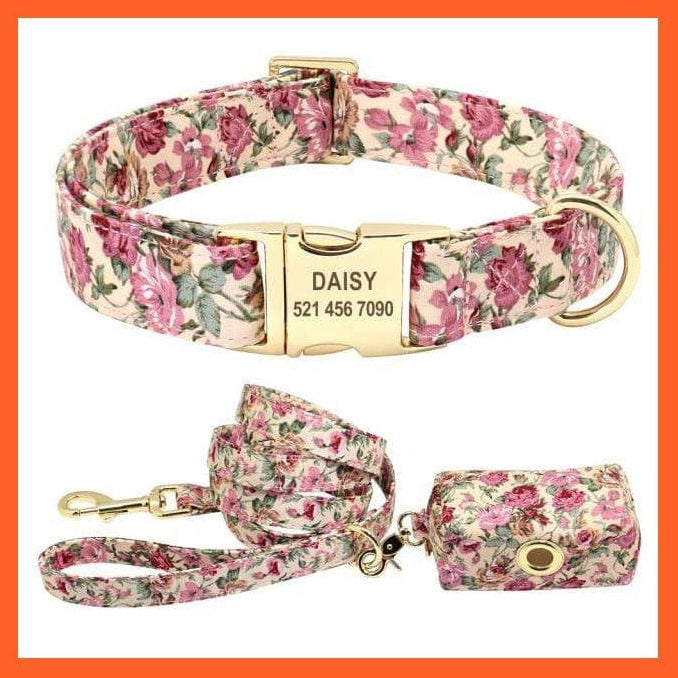 whatagift.com.au Animals & Pet Supplies Beige Sets / M Personalized Printed Dog Collar Leash Set | Customized Nylon Engraved Dog Collar