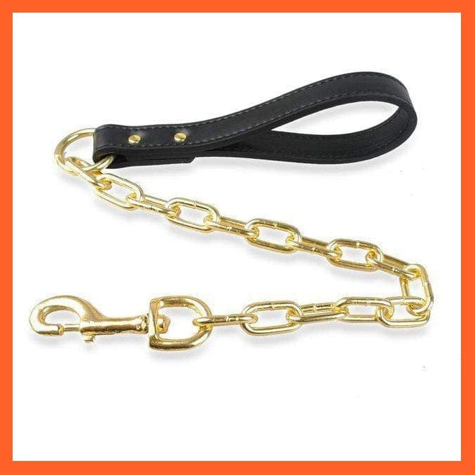 whatagift.com.au Animals & Pet Supplies Black Gold Chain / M Durable Dog Chain Leash | Walking Lead Rope Collar Harness With Leather Handle