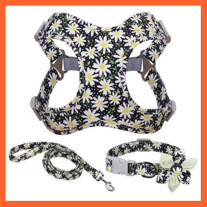 whatagift.com.au Animals & Pet Supplies black / L French Bulldog Harness Leash And Collar Set | Printed Dog Harness Vest Leash Collar Set