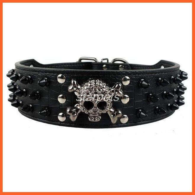 2" Wide Spiked Studded Leather Dog Collar | Bullet Rivets With Cool Skull Pet Accessories | For Medium Large Dogs Pitbull Boxer S-Xl | whatagift.com.au.