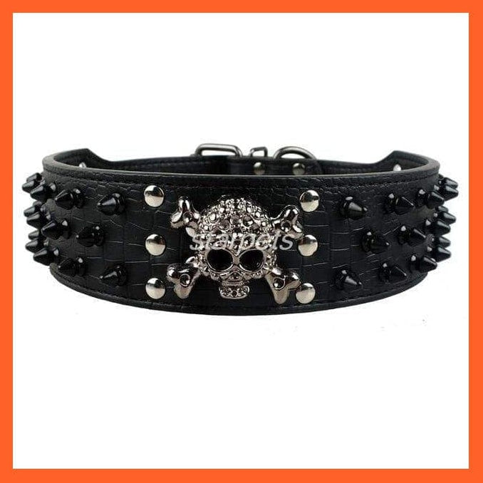 whatagift.com.au Animals & Pet Supplies Black / S Spiked Studded Leather Dog Collar | Bullet Rivets With Cool Skull Pet Accessories