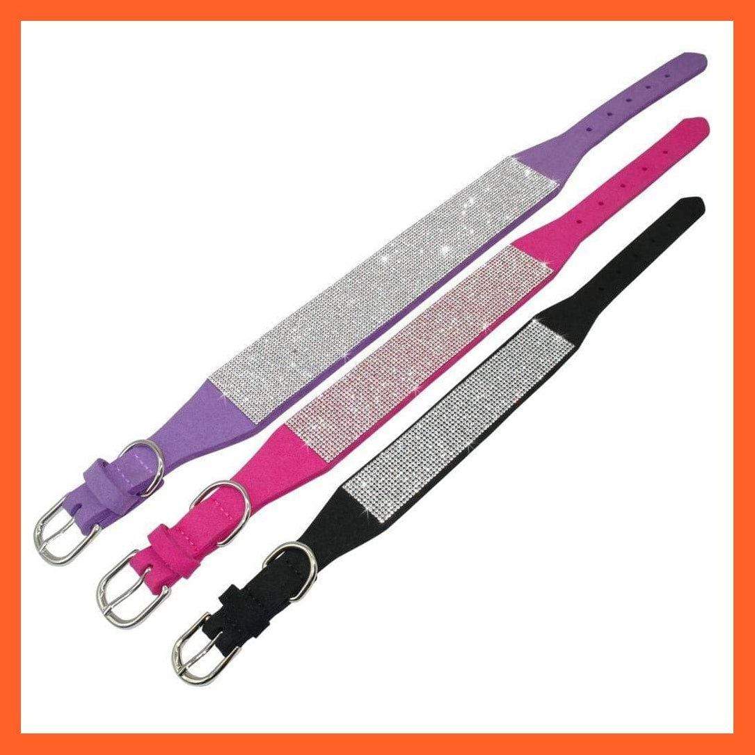 whatagift.com.au Animals & Pet Supplies Bling Leather Rhinestone Dog Cat Collars | Pet Puppy Kitten Collar Walk Leash Lead | For Small Medium Dogs Cats