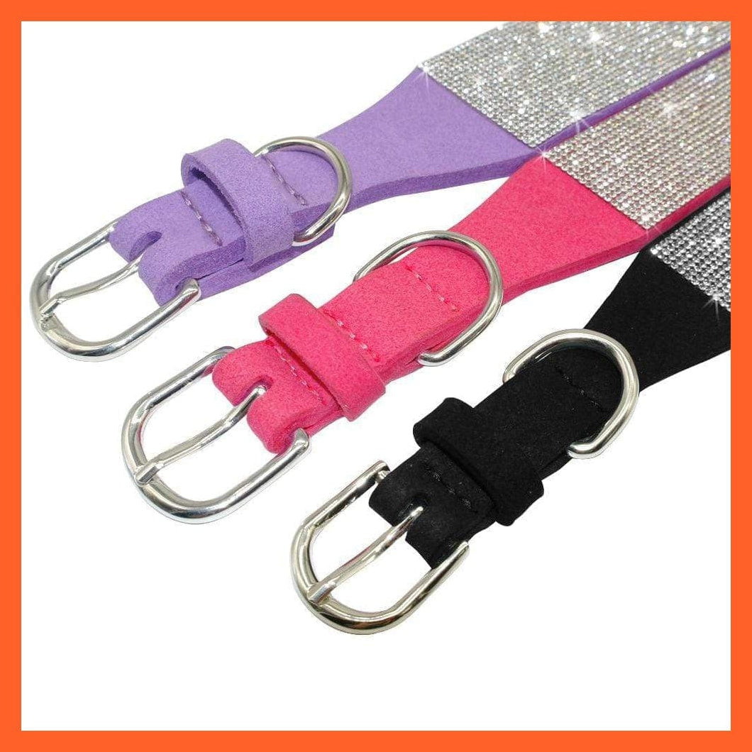 whatagift.com.au Animals & Pet Supplies Bling Leather Rhinestone Dog Cat Collars | Pet Puppy Kitten Collar Walk Leash Lead | For Small Medium Dogs Cats