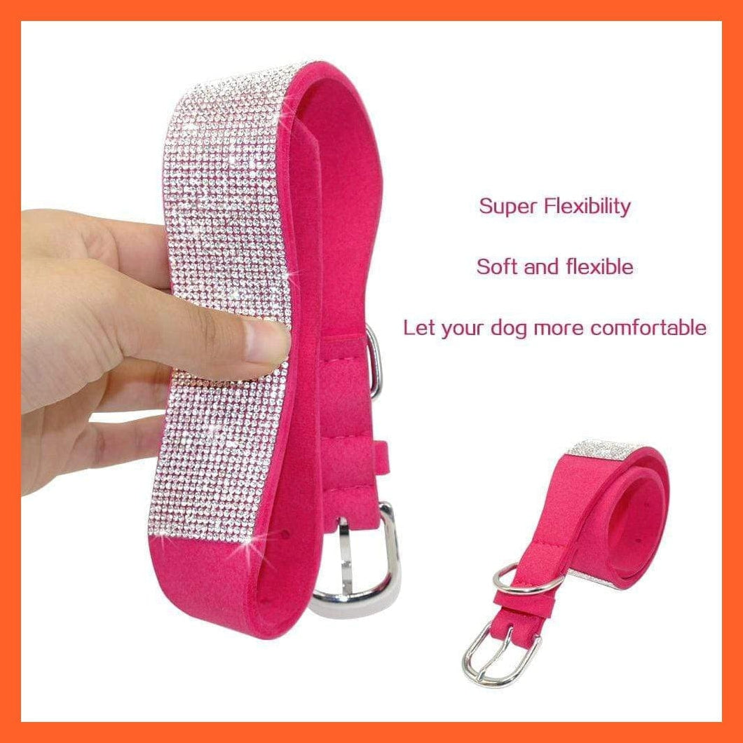 whatagift.com.au Animals & Pet Supplies Bling Leather Rhinestone Dog Cat Collars | Pet Puppy Kitten Collar Walk Leash Lead | For Small Medium Dogs Cats