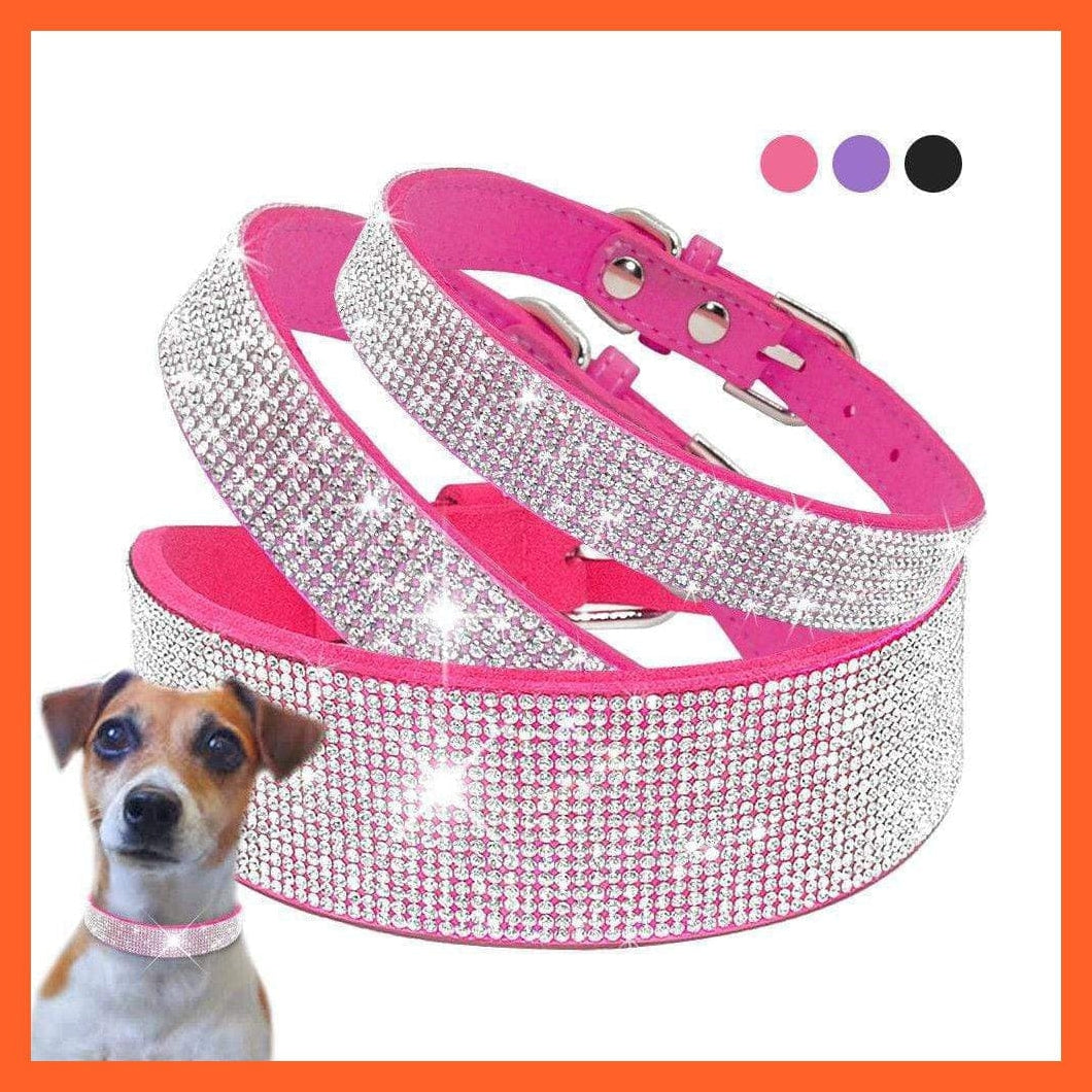 whatagift.com.au Animals & Pet Supplies Bling Leather Rhinestone Dog Cat Collars | Pet Puppy Kitten Collar Walk Leash Lead | For Small Medium Dogs Cats