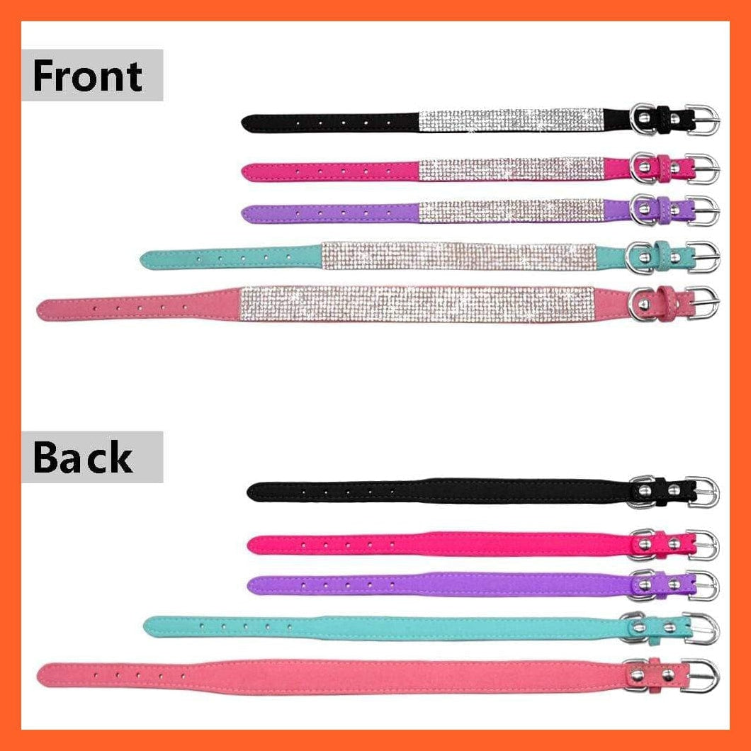whatagift.com.au Animals & Pet Supplies Bling Leather Rhinestone Dog Cat Collars | Pet Puppy Kitten Collar Walk Leash Lead | For Small Medium Dogs Cats