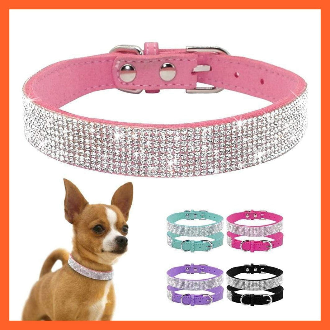 whatagift.com.au Animals & Pet Supplies Bling Leather Rhinestone Dog Cat Collars | Pet Puppy Kitten Collar Walk Leash Lead | For Small Medium Dogs Cats