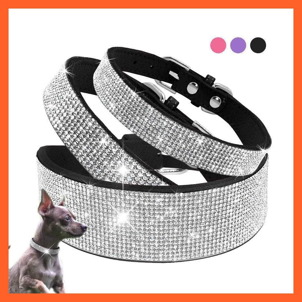 whatagift.com.au Animals & Pet Supplies Bling Leather Rhinestone Dog Cat Collars | Pet Puppy Kitten Collar Walk Leash Lead | For Small Medium Dogs Cats