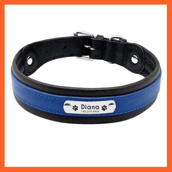 whatagift.com.au Animals & Pet Supplies Blue / M Personalized Leather Dog Collar | Customized Padded Engraved Pet Big Dog Bulldog Collars