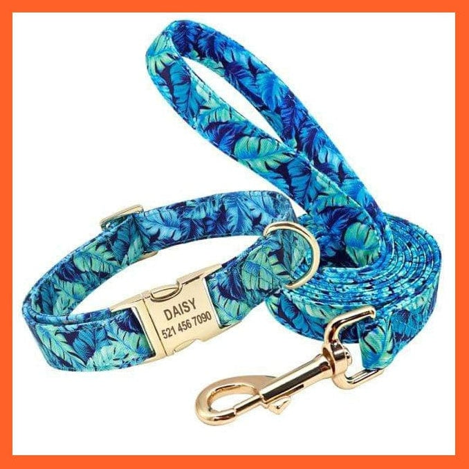 whatagift.com.au Animals & Pet Supplies Blue Set / M Personalized Printed Dog Collar Leash Set | Customized Nylon Engraved Dog Collar