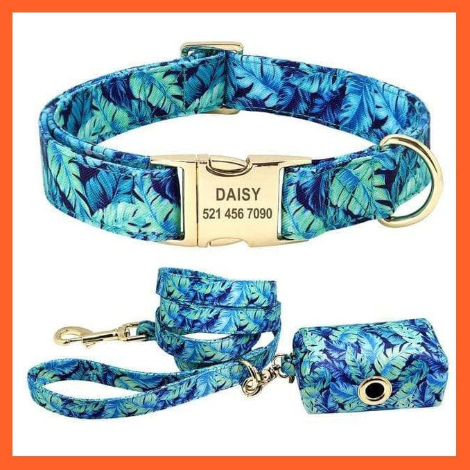 whatagift.com.au Animals & Pet Supplies Blue Sets / L Personalized Printed Dog Collar Leash Set | Customized Nylon Engraved Dog Collar