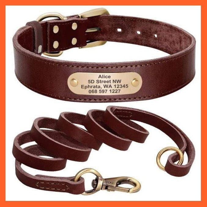 whatagift.com.au Animals & Pet Supplies Brown Set / XXS Custom Leather Dog Collar Leash Set | Personalized Pet Collar Leash Free Engraved Nameplate | For Small Medium Large Dogs