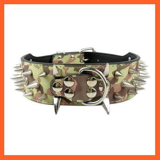 whatagift.com.au Animals & Pet Supplies Camouflage / S 2" Wide Sharp Spiked Studded Leather Dog Collars |  Big Dog Adjustable Collar