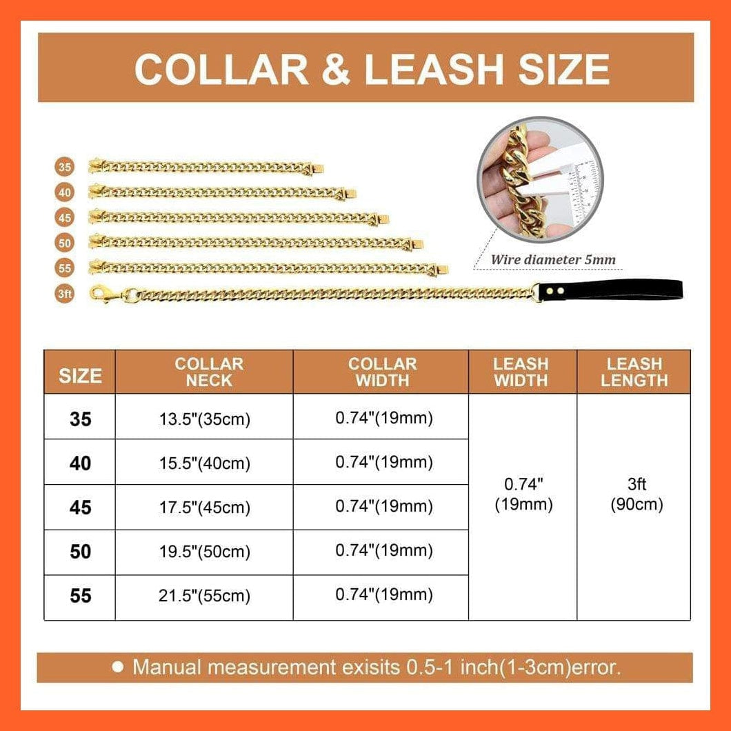 whatagift.com.au Animals & Pet Supplies Chain Collar Leash Pet Training Collar | Steel Metal Gold Dog Accessories