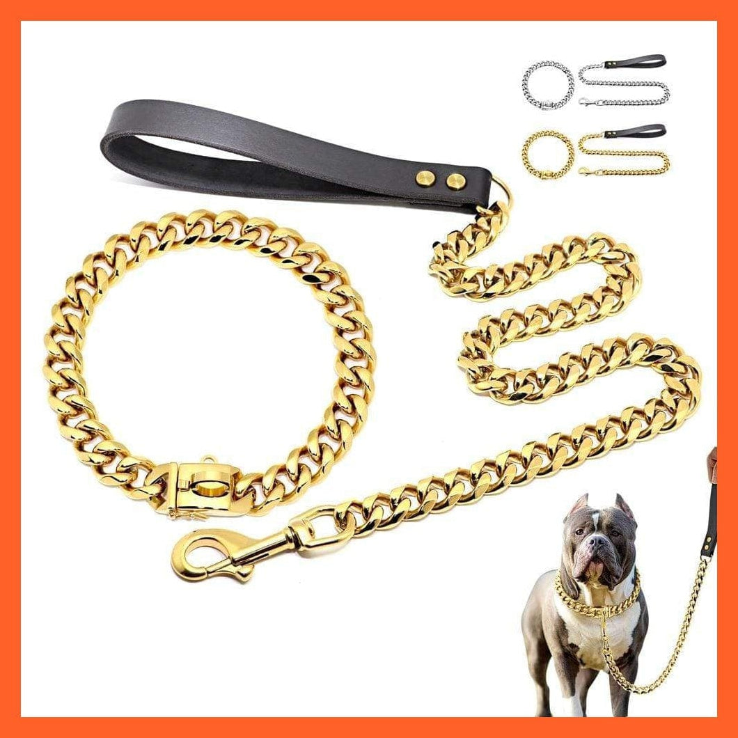 whatagift.com.au Animals & Pet Supplies Chain Collar Leash Pet Training Collar | Steel Metal Gold Dog Accessories