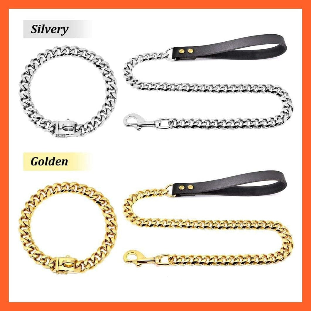 whatagift.com.au Animals & Pet Supplies Chain Collar Leash Pet Training Collar | Steel Metal Gold Dog Accessories