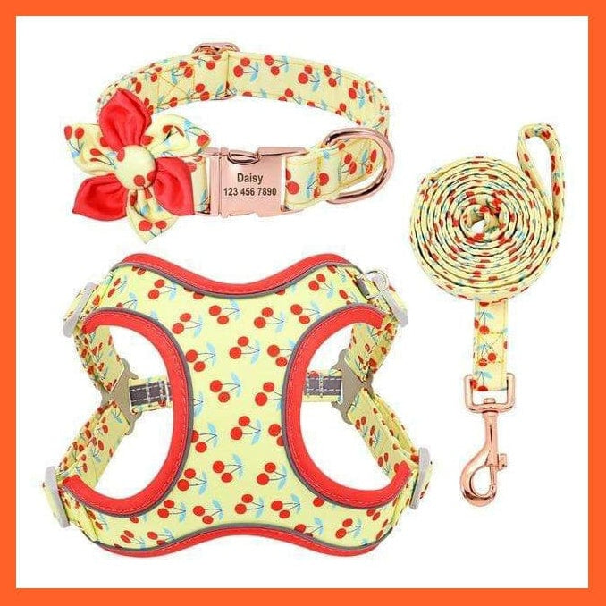 whatagift.com.au Animals & Pet Supplies Cherry / S Custom Printed Dog Collar Leash Set | Personalized Pet Dog Collar Harnesses Walking Leash | For Medium Large Dogs