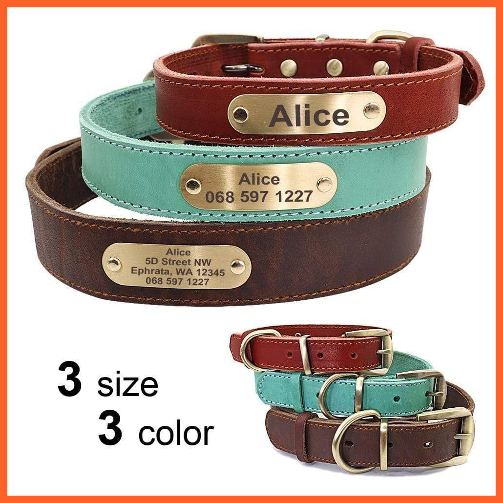 Custom Leather Dog Collar Leash Set | Personalized Pet Collar Leash Free Engraved Nameplate | For Small Medium Large Dogs | whatagift.com.au.