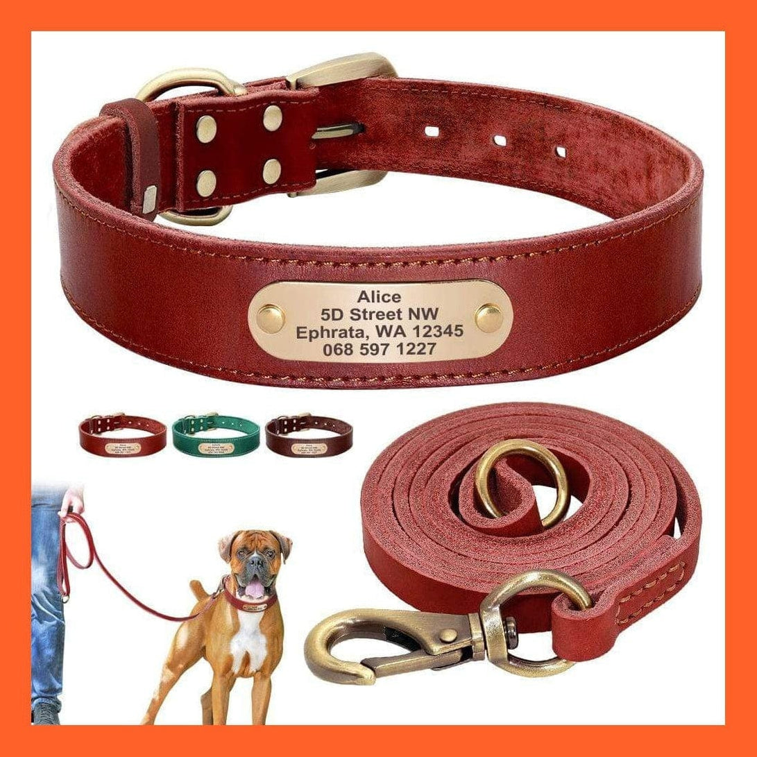 whatagift.com.au Animals & Pet Supplies Custom Leather Dog Collar | Personalized Engraved Pet Collar Leash Set